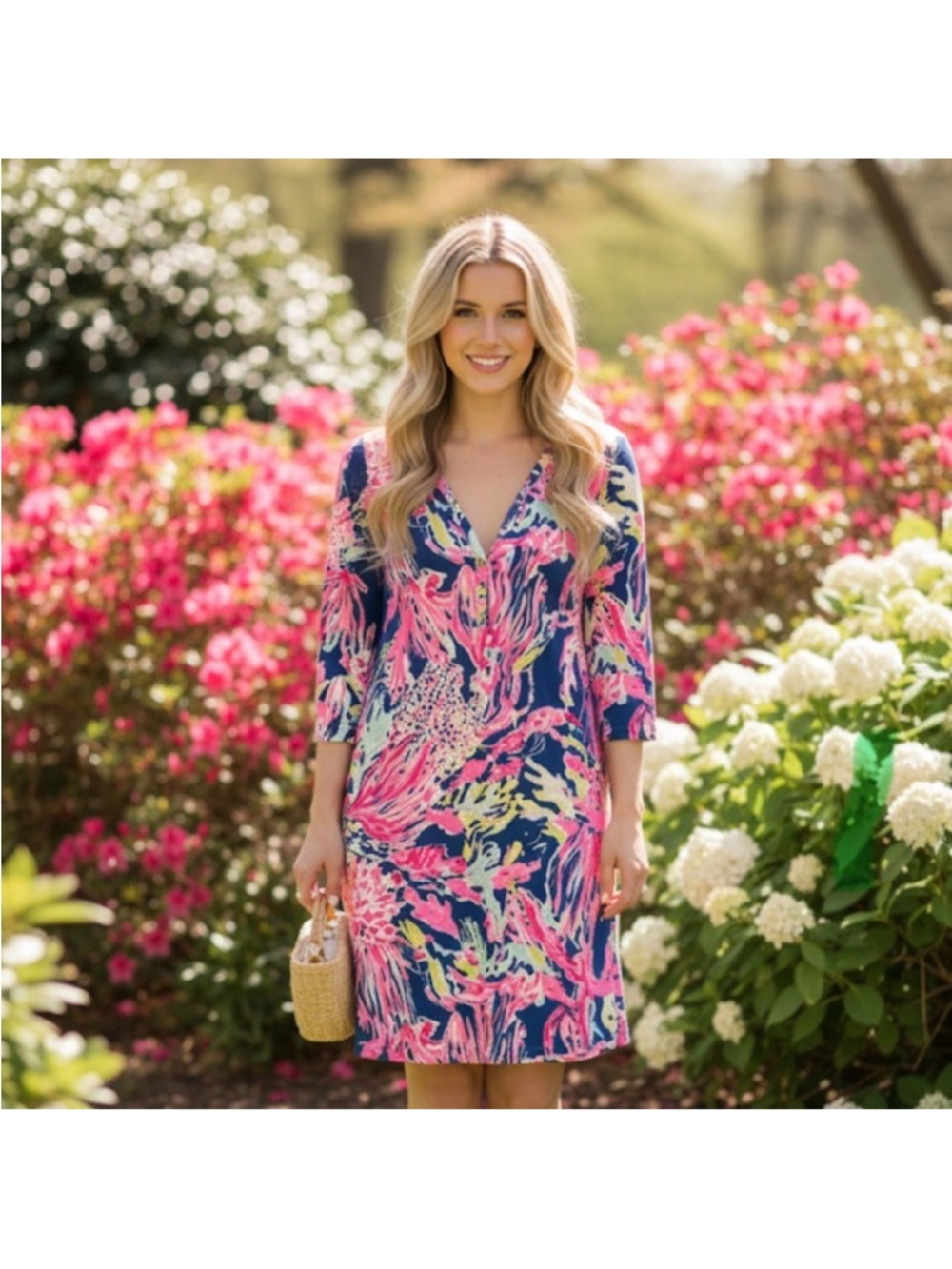 Lilly Pulitzer Vibrant Navy Blue & Pink Floral Shift Dress